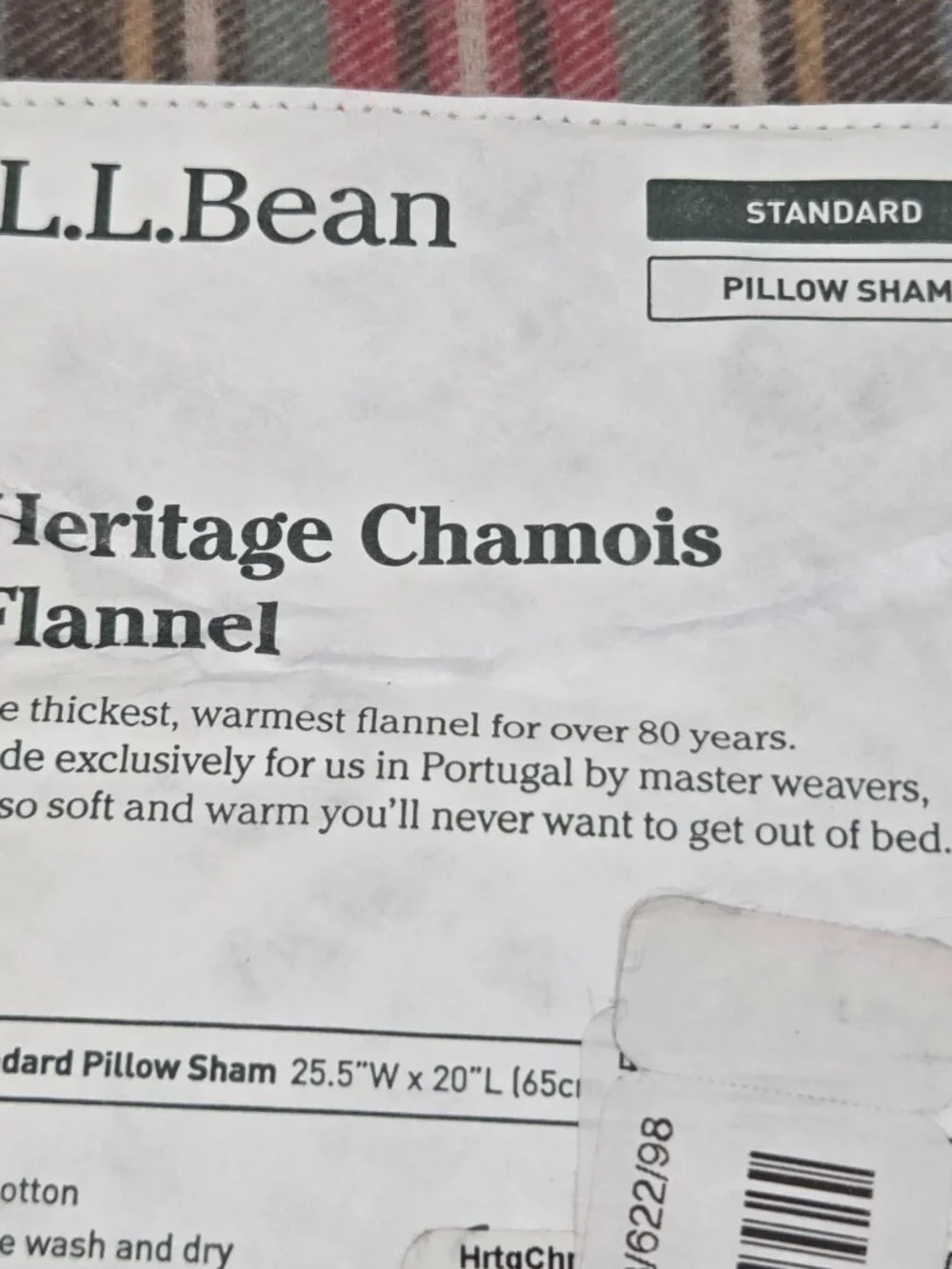 L.L.Bean Heritage Chamois Flannel Standard Pillow Shams Plaid Cotton Portugal
